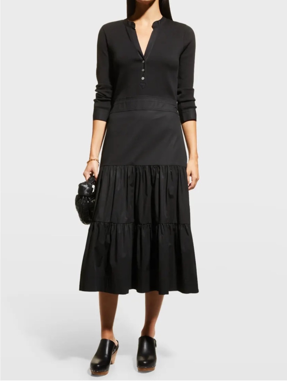 Veronica Beard Peralta Knit Tiered
Button-Front Midi dress